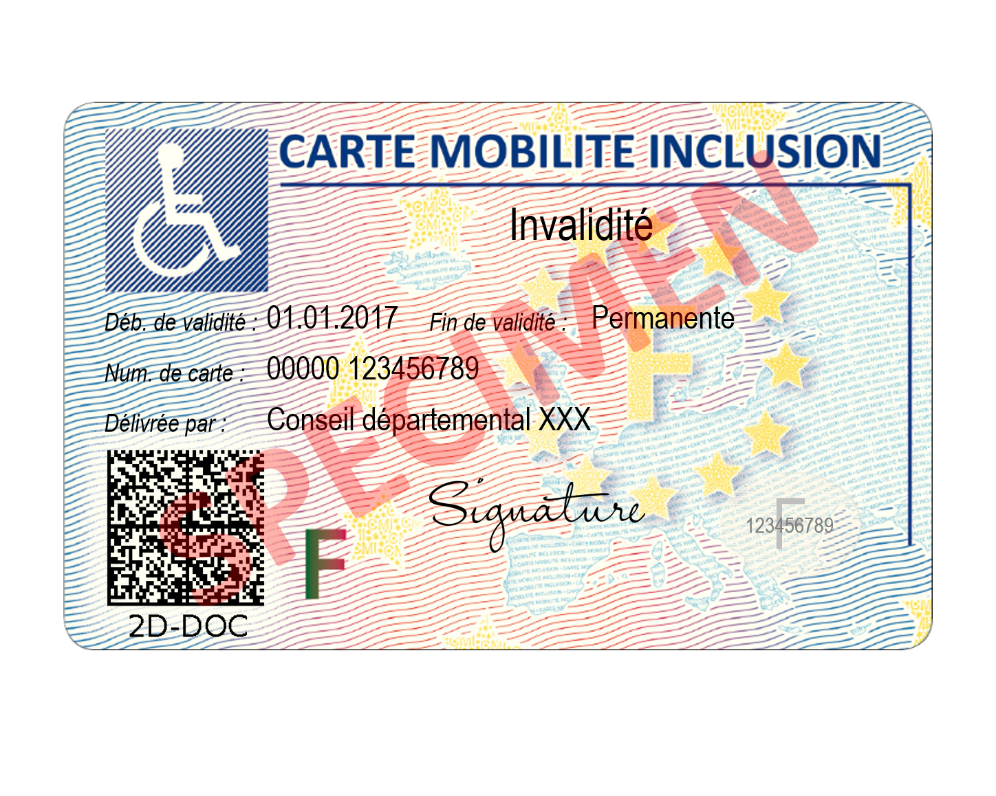 Visuel de la Carte Mobilité Inclusion (CMI) invalidité recto